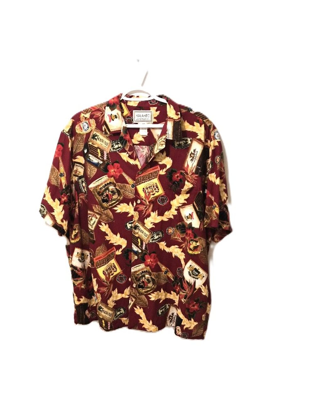 VTG Y2K Kalaheo Hawaiian Cigar Print Shirt Made in Hawaii USA Resortwear Vacatio